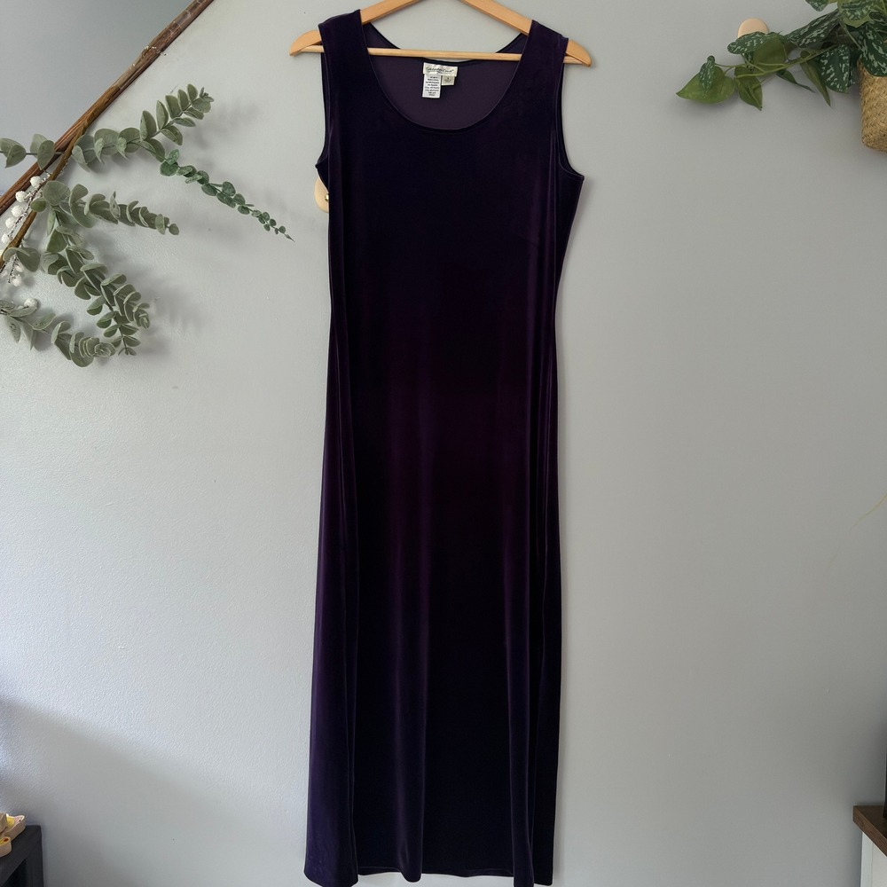 Vtg Coldwater Creek Maxi Dress Purple Velvet Whimsigoth Y2K 90s Sleeveless Sz 8